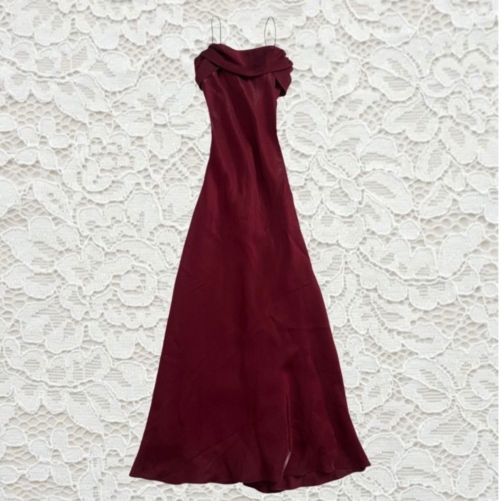 vintage 90s burgundy evening dress with beautiful bow detail on the back